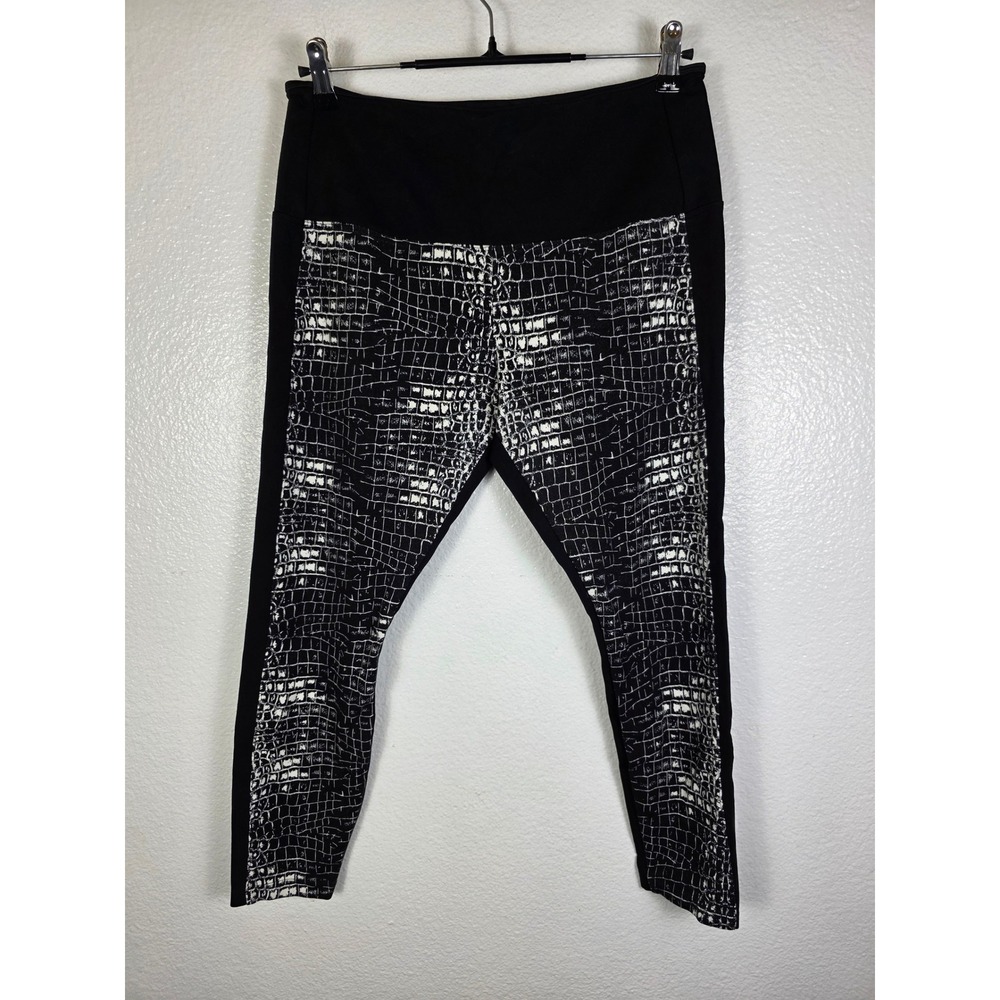Lysse Womens High Waist Crocodile Foil Print‎ Leggings Black Silver Size Large